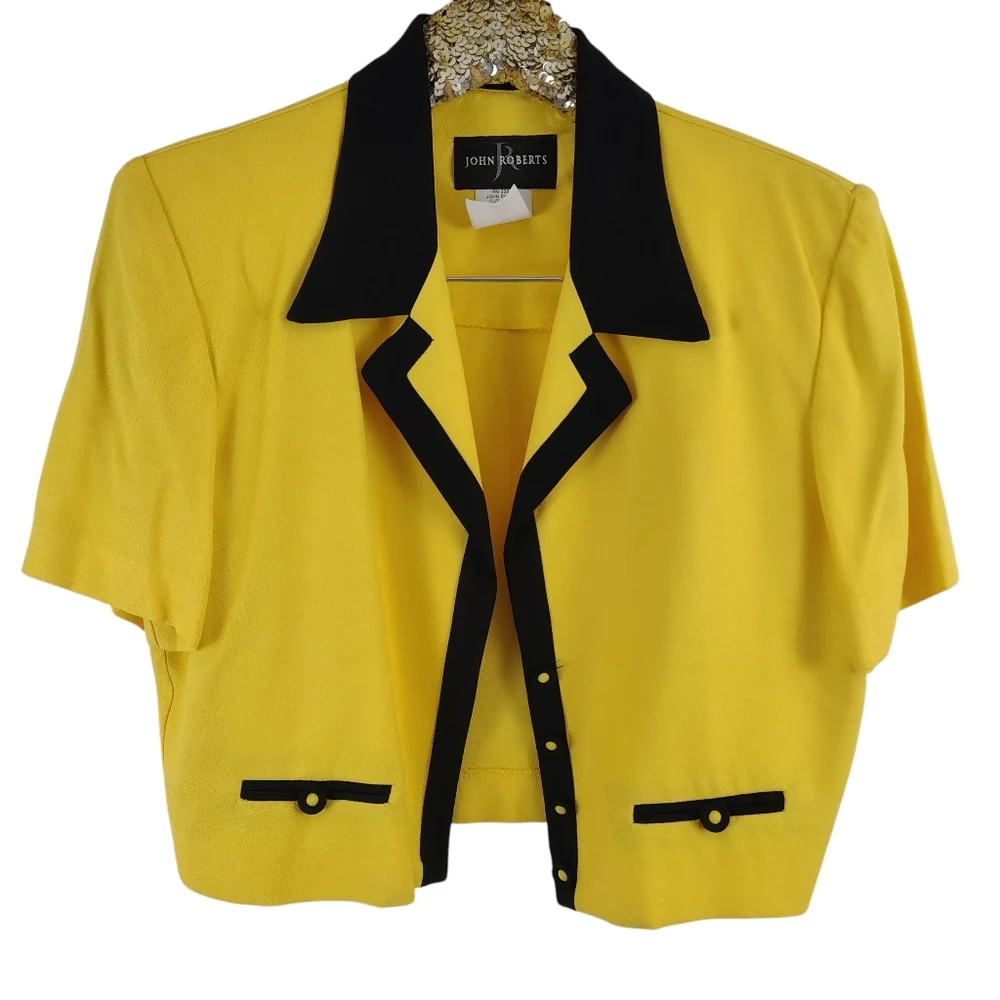 Vintage 80s 90s John Roberts Women's Yellow Black Striped Jumpsuit Size 8 Bold - Picture 11 of 13